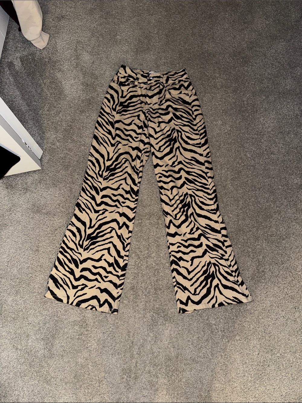 Fashion Nova Tan & Black Zebra Wide-Leg Jeans